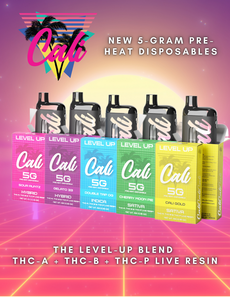 Cali Level Up 5G Disposable THC-A, THC-B, THC-P Vape Flavor List