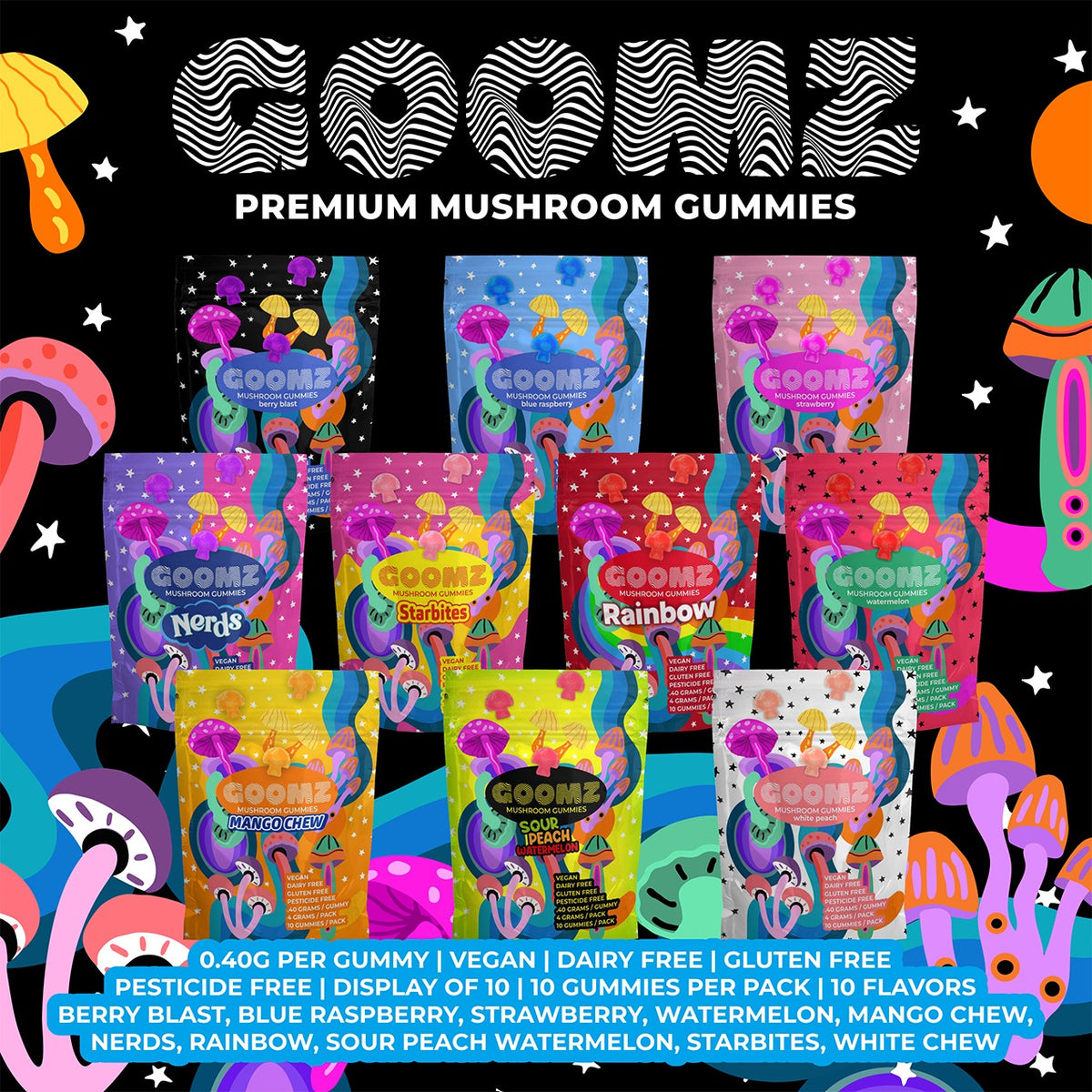 GOOMZ Premium Gummies 10 Pack Big D CBD