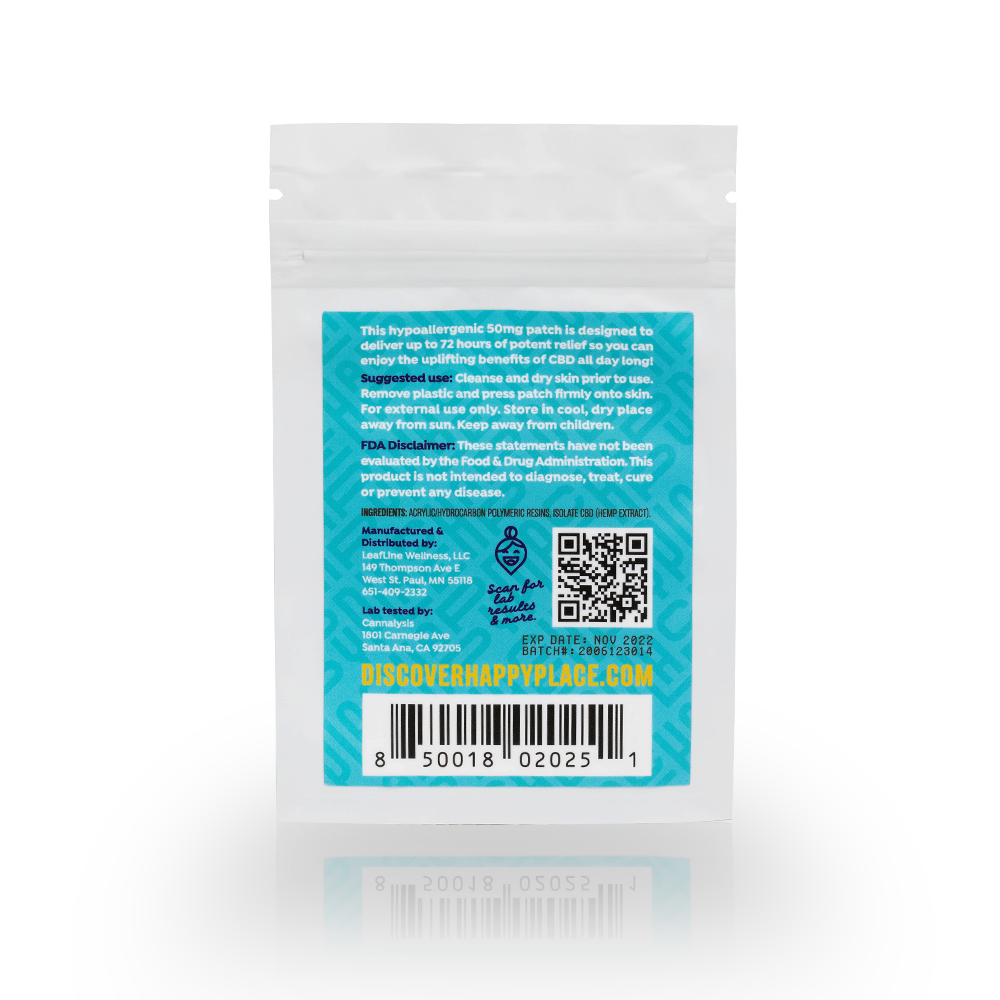 Happy Place 50mg cbd long lasting muscle and joint patch back 1 patch per package 