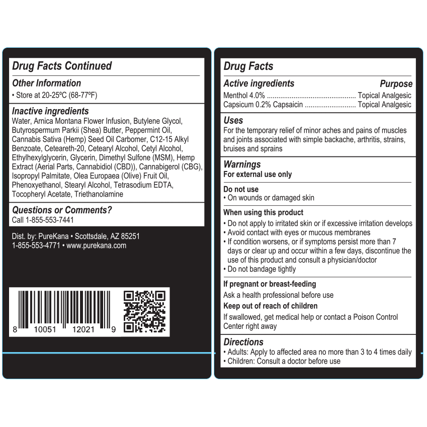 PureKana 2000mg cbd and cbg pain relief topical cream 3.4 oz Back label
