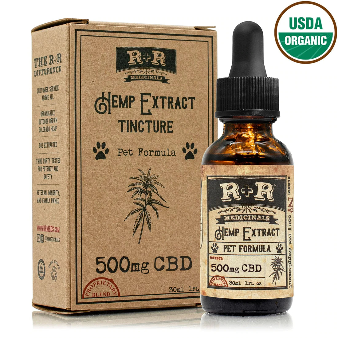 HEMP EXTRACT TINCTURE PET FORMULA 500MG CBD R+R MEDICINALS