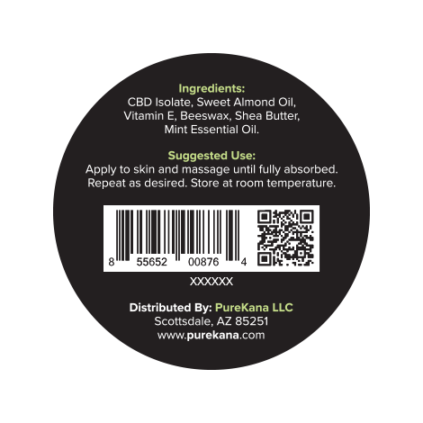 PureKana 600mg 2.0oz Body Balm Mint Tin Back Label