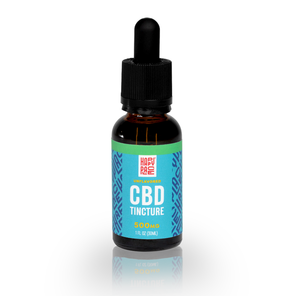 Happy Place 500mg Unflavored 1 fl oz (30mg) CBD Tincture bottle label front 