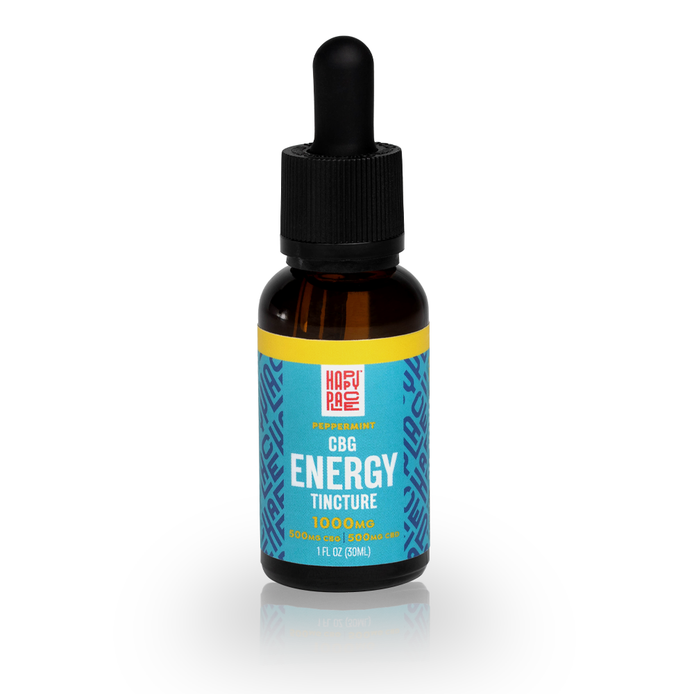 Happy Place Peppermint flavored CBG Energy tincture 500mg cbg + 500mg CBD 1 fl oz (30ml) label front
