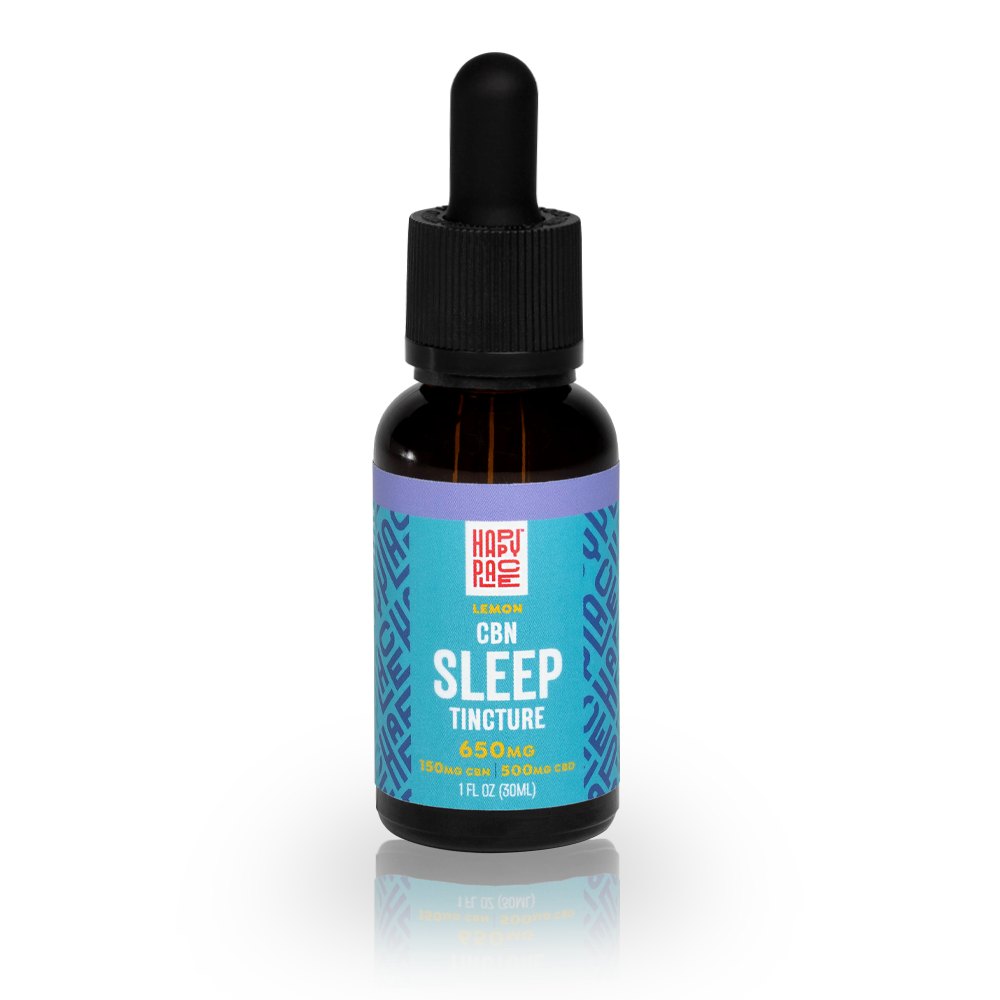 Happy Place CBN + CBD 650mg sleep tincture blue label dropper bottle