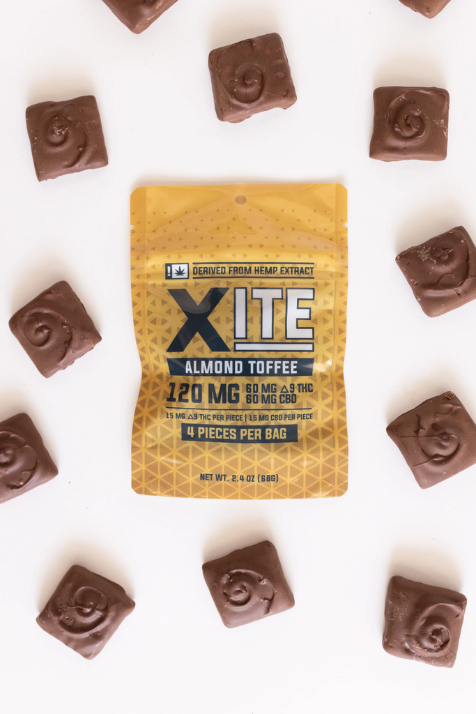 XITE ALMOND TOFFEE WITH THC D9 CHOCOLATE COVERED