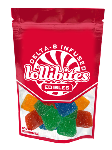 Lollibites, Lollipuff, Delta 8 infused gummies, edibles, 500mg, 50mg, 10 gummies