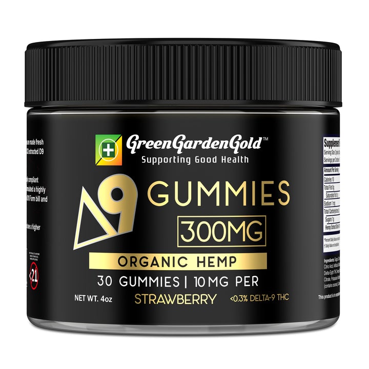 Delta 9, Gummies, 300MG, Organic Hemp, Strawberry, Flavor, 30 Gummies, Green Garden Gold, Real THC