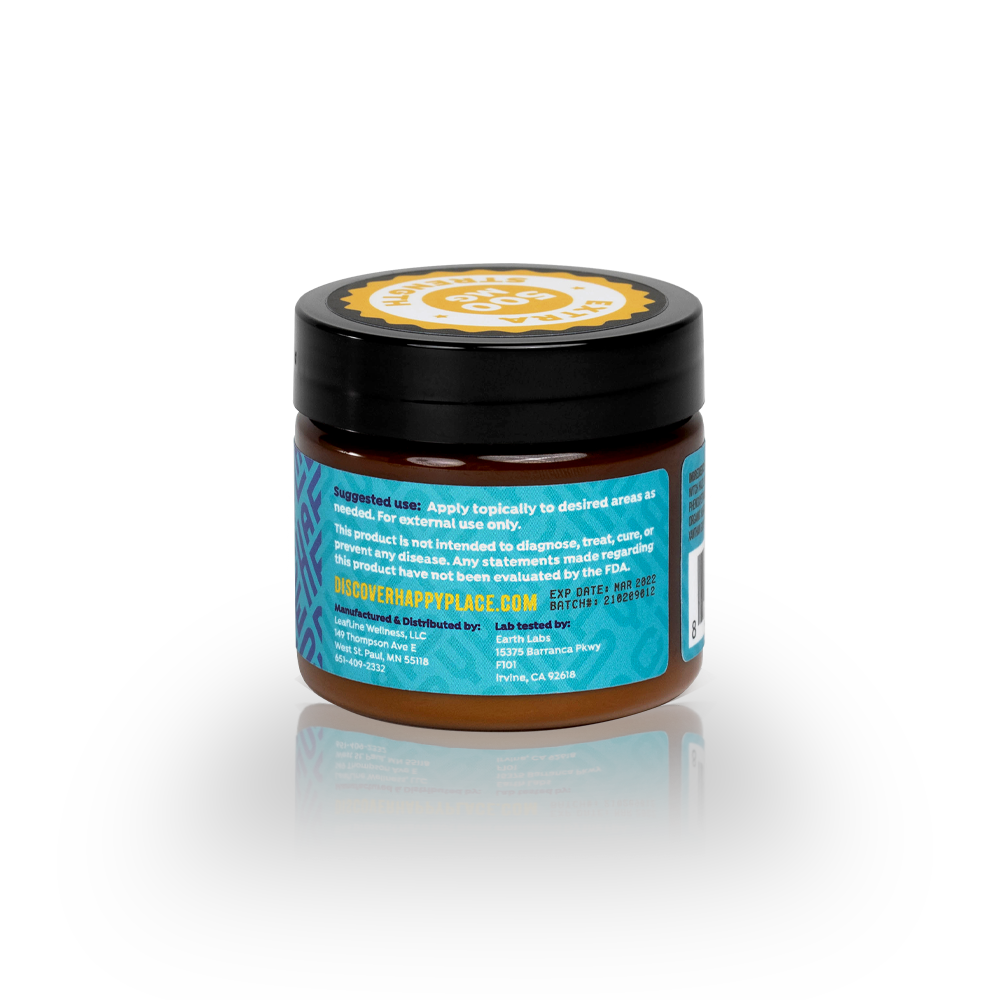 Happy Place 500mg cbd Isolate 2oz Hydrating Cream Back jar and label 