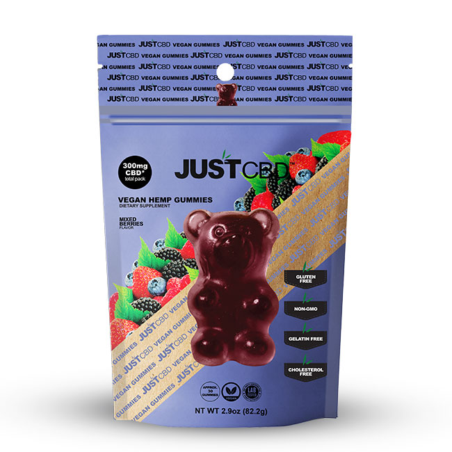 Just CBD, Vegan Gummies, All Natural, Natural Flavoring, Flavor list, 300MG, Mixed Berries