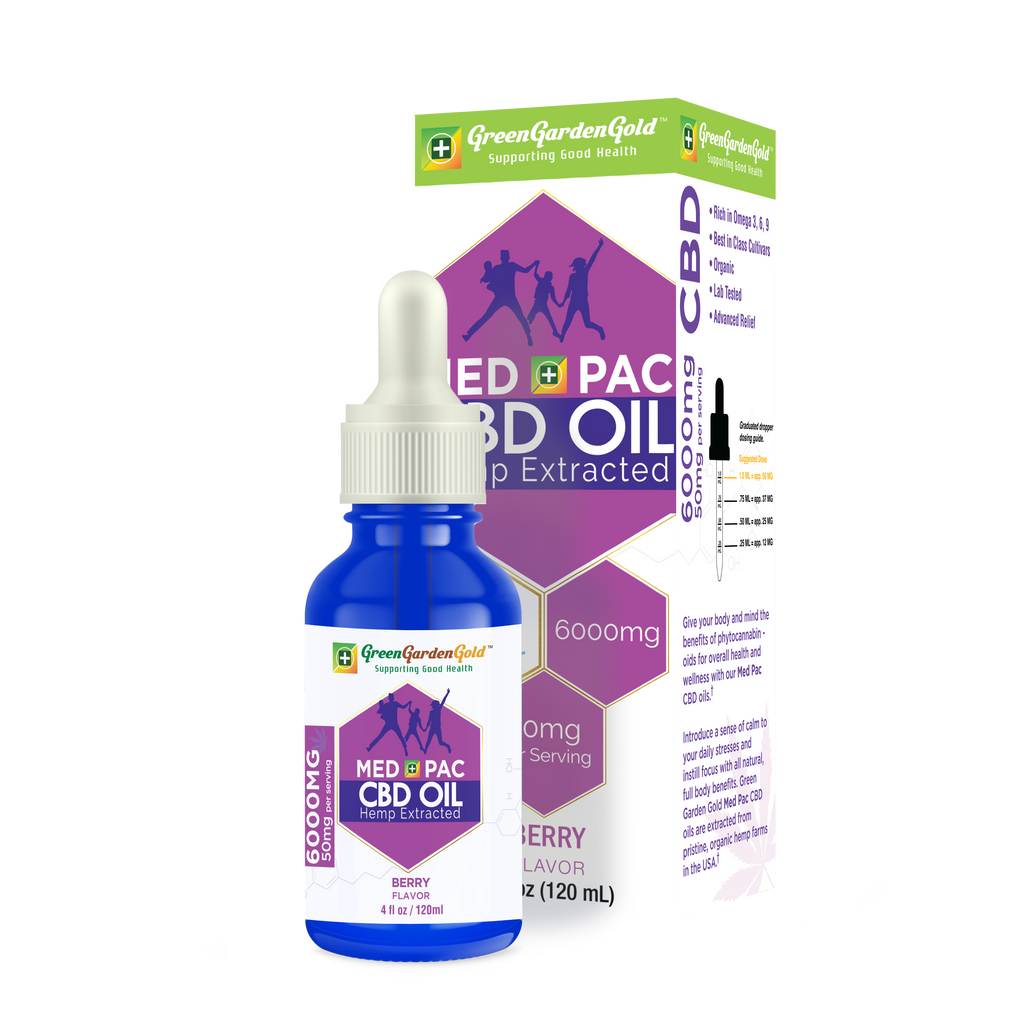 Med Pac Full Spectrum CBD MCT Oil, 6000mg, Green Garden Gold, Berry Flavor, Hemp Extracted