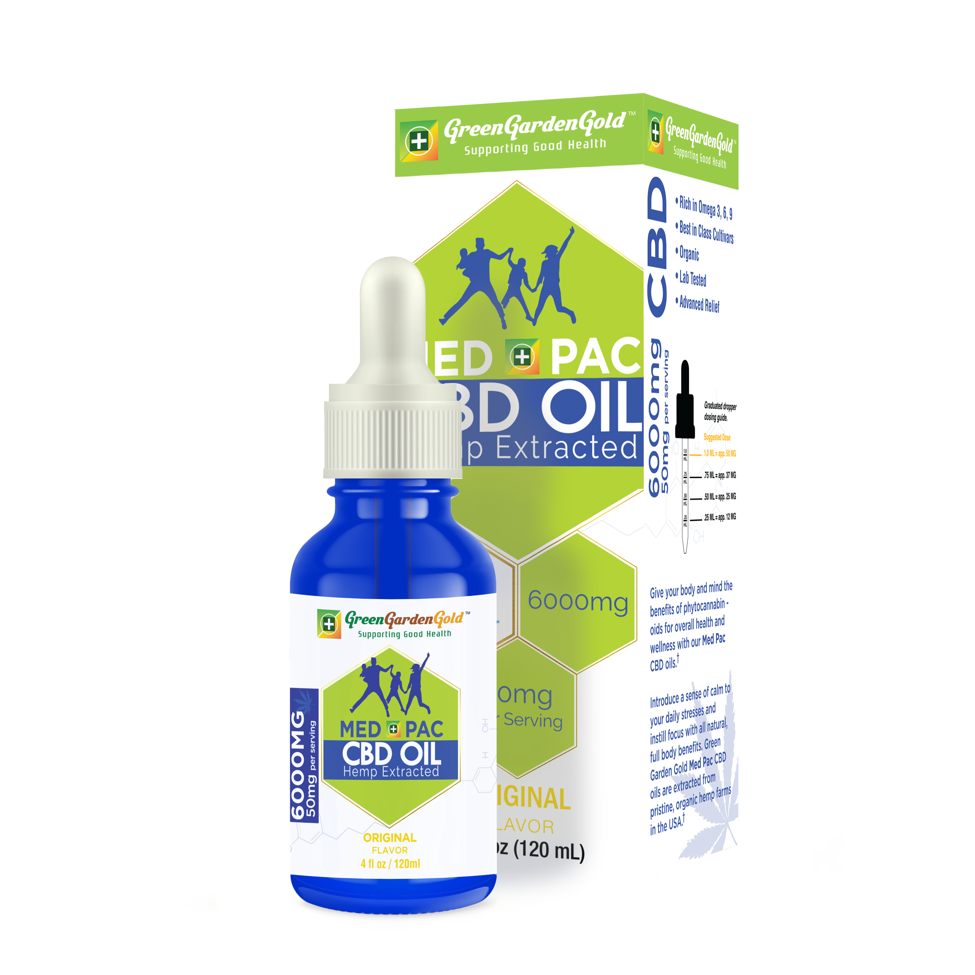 Med Pac Full Spectrum CBD MCT Oil, 6000mg, Green Garden Gold, Original Flavor, Hemp Extracted