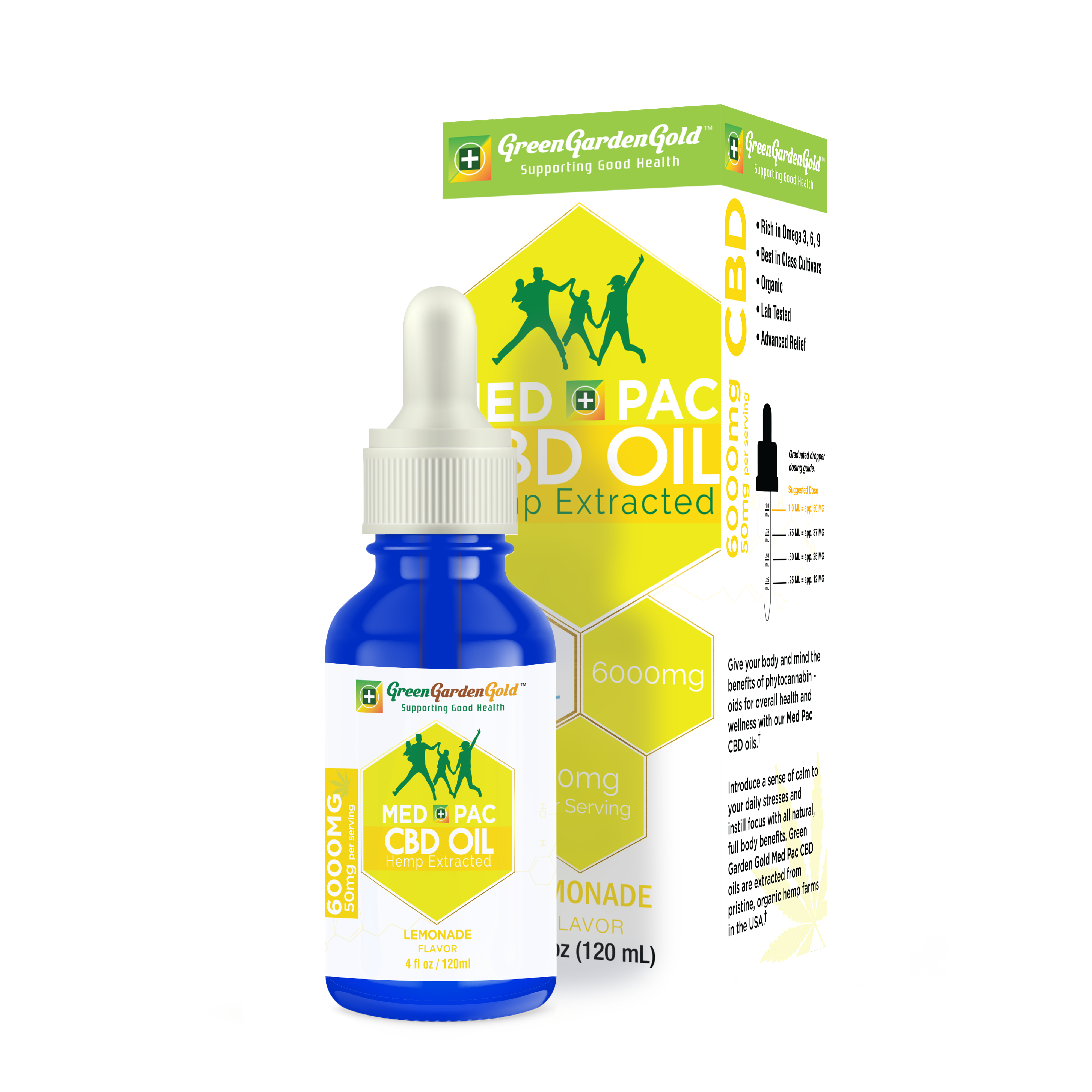 Med Pac Full Spectrum CBD MCT Oil, 6000mg, Green Garden Gold, Lemonade Flavor, Hemp Extracted