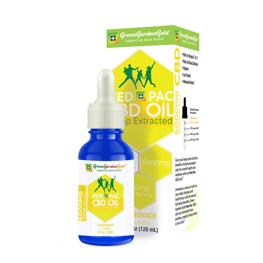 Med Pac Full Spectrum CBD MCT Oil, 6000mg, Green Garden Gold, Lemonade Flavor, Hemp Extracted