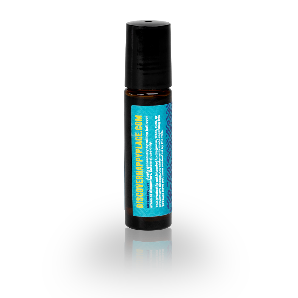 Happy place 250mg cbd Isolate 1oz Cooling relief roll on Back label 