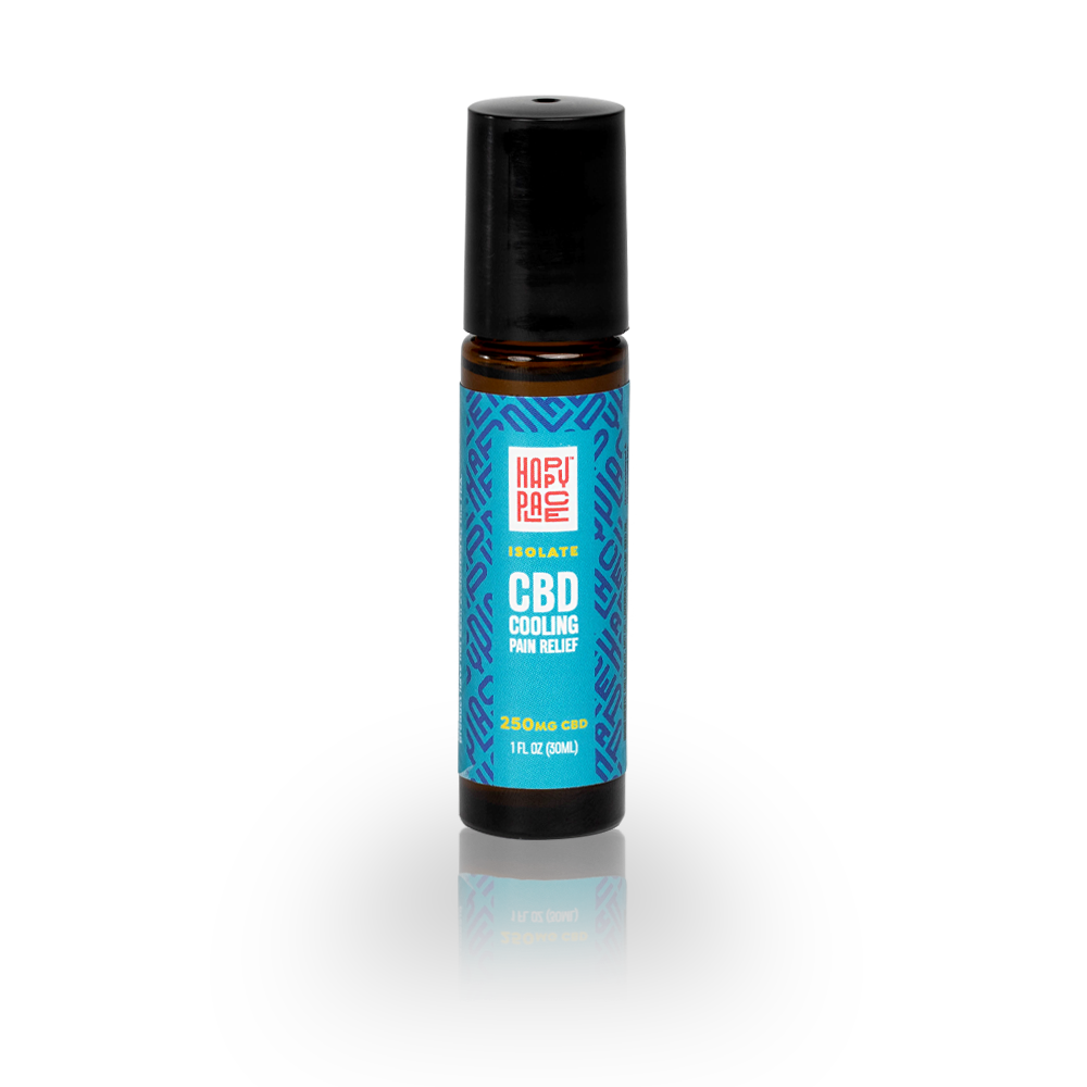 Happy place 250mg cbd Isolate 1oz Cooling relief roll on front label 