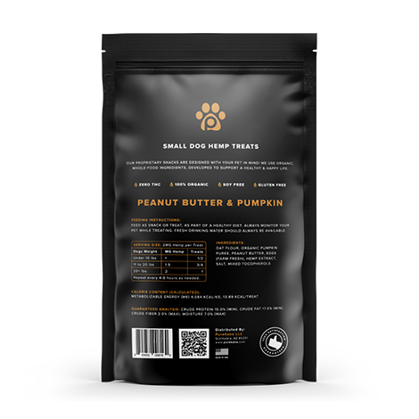 PureKana Hemp Dog Treats Peanut Butter & Pumpkin Potato Small Dogs Back Label