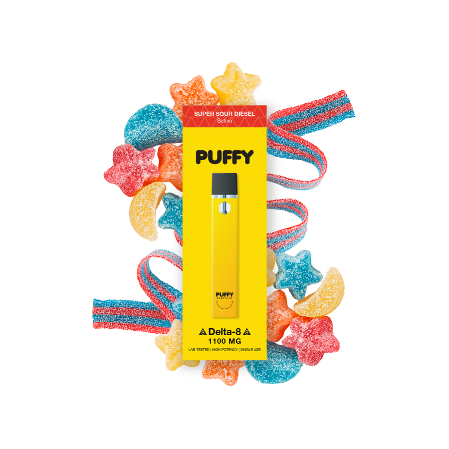 PUFFY SWEET LIFE DELTA 8 DISPOSABLE VAPE DEVICE 1100MG  SUPER SOUR DIESEL SATIVA