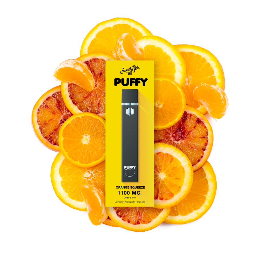 PUFFY SWEET LIFE DELTA 8 DISPOSABLE VAPE DEVICE 1100MG ORANGE SQUEEZE