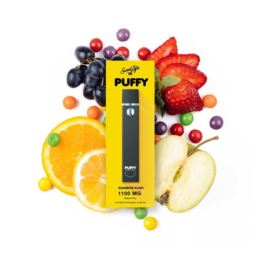 PUFFY SWEET LIFE DELTA 8 DISPOSABLE VAPE DEVICE 1100MG RAINBOW KUSH