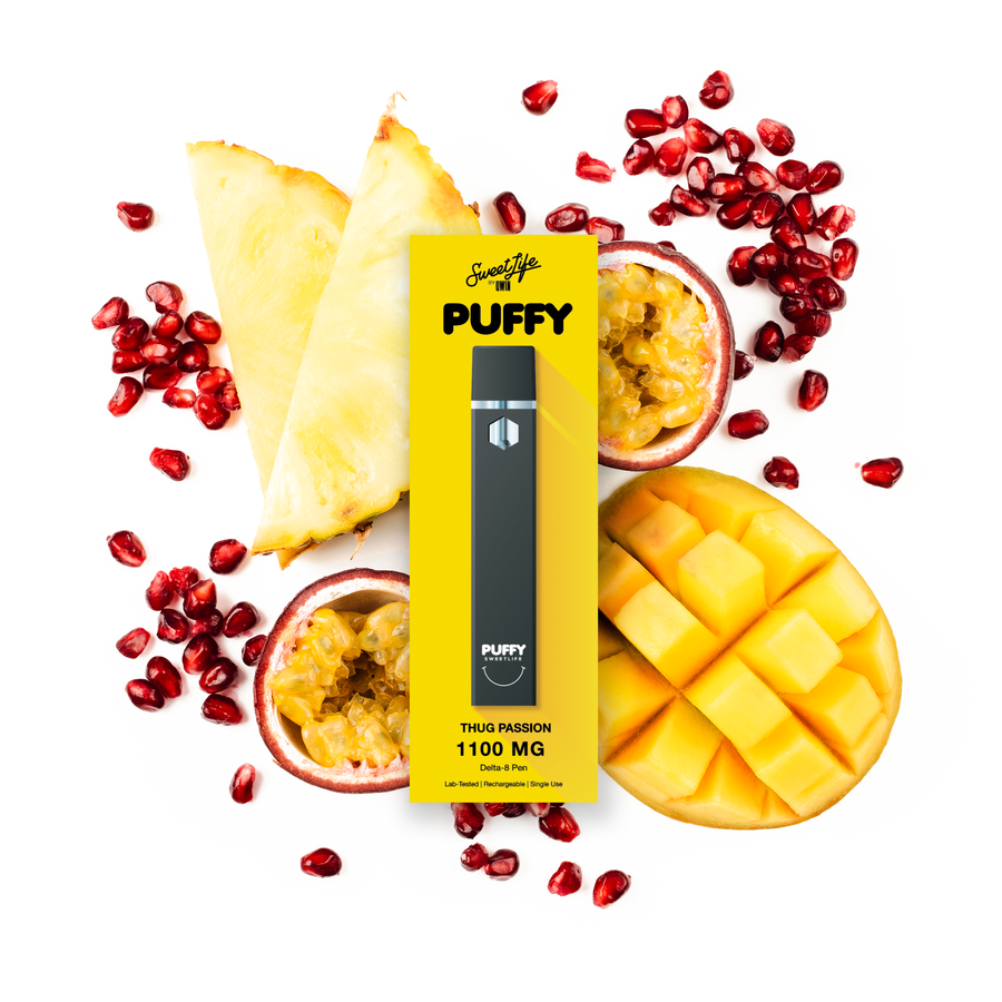 PUFFY SWEET LIFE DELTA 8 DISPOSABLE VAPE DEVICE 1100MG THUG PASSION