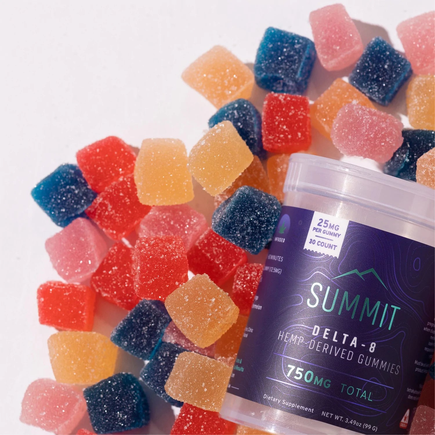 SUMMIT DELTA 8 HEMP DERIVED GUMMIES 250MG TOTAL THC FLAVORS BLUE RASPBERRY MANGO STRAWBERRY WATERMELON 10 COUNT 25MG PER GUMMY