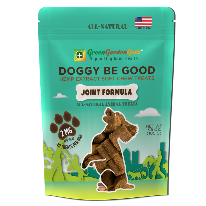 CBD Doggy be good, Green Garden Gold , Hemp Extract, Soft Chew Treats, All Natural, For Pets, 2MG, 40 treats per bag, joint formula 