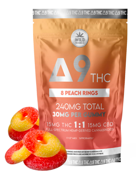 240mg delta 9 and cbd peach ring gummies by wild orchard co