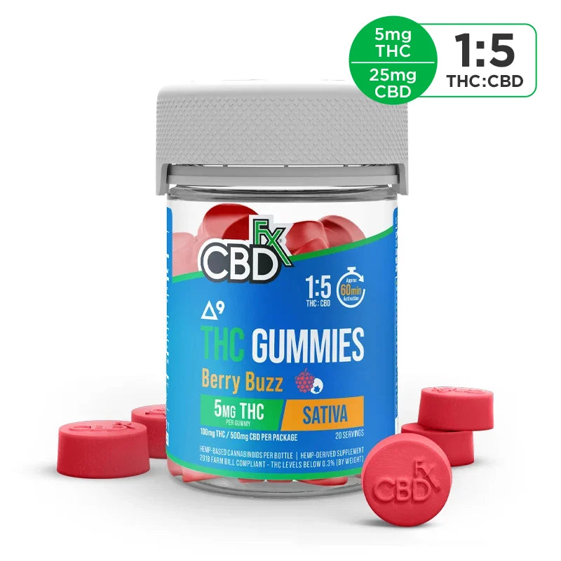 CBDFX DELTA 9 THC GUMMIES BERRY BUZZ 5MG THC PER GUMY SATIVA 