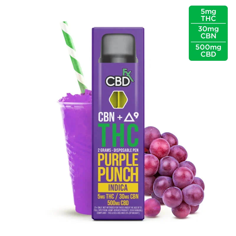 CBNFX CBD + DELTA 9 THC 2 GRAMS PURPLE PUNCH INDICA  DISPOSABLE PEN