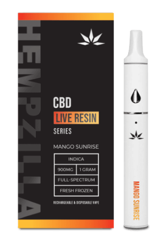 Live resin CBD 1 gram disposable vape pen by hempzilla