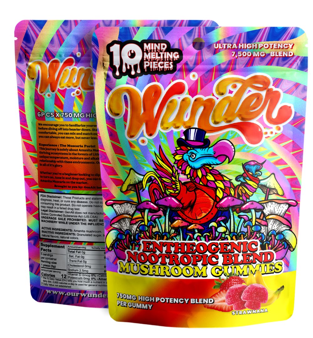 Wunder Entheogenic Nootropic Blend Mushroom Gummies Strawnana